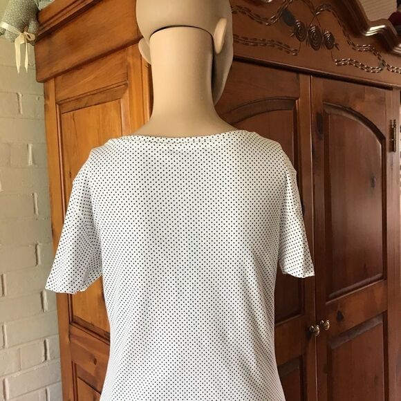 GRACE white black polka dot t-shirt size S sweetheart neckline - Picture 5 of 5